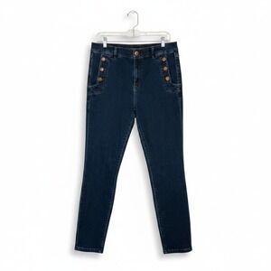 Ann Taylor Women 12 Sailor Look Skinny Ankle Tortoise Button Pocket Hi Rise Jean